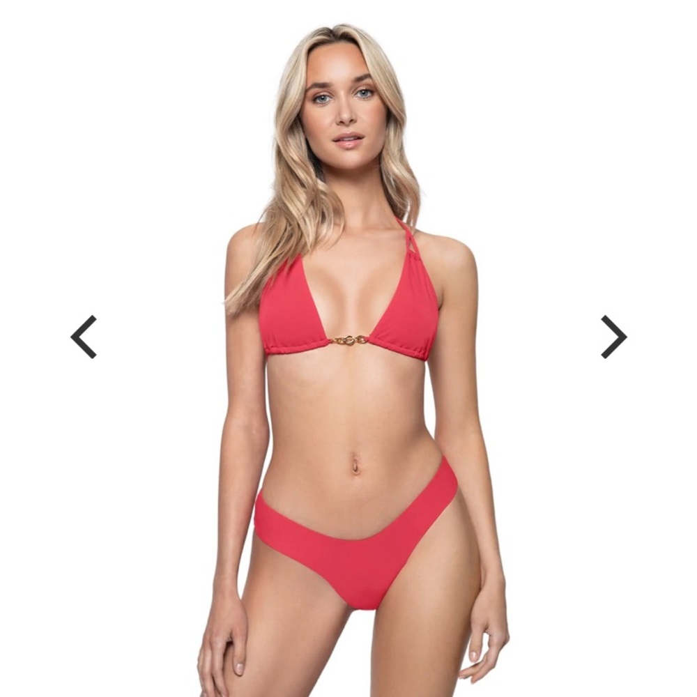 PQ Swim Bikini Set: Red Avalon chain Tri Top & High Cut bottoms size M, NWT